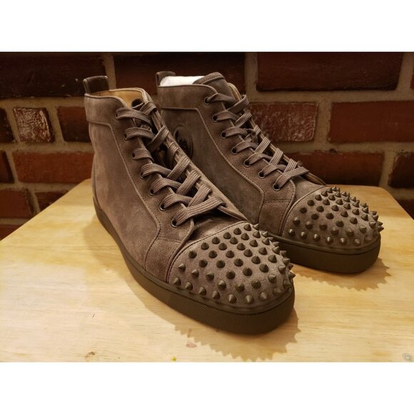 CHRISTIAN LOUBOUTIN Beige Suede LOU Spikes Orlato High-Top